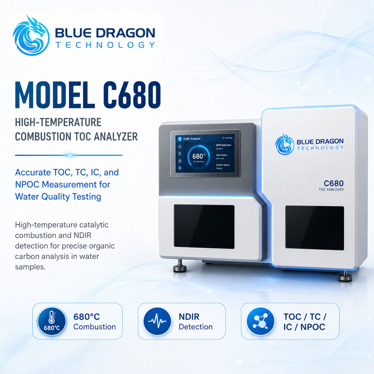 Blue Dragon Model C680 high-temperature combustion TOC analyzer for water quality testing