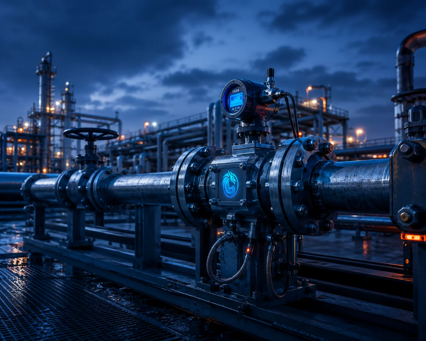 Blue Dragon industrial gas flow measurement instrument on a process pipeline