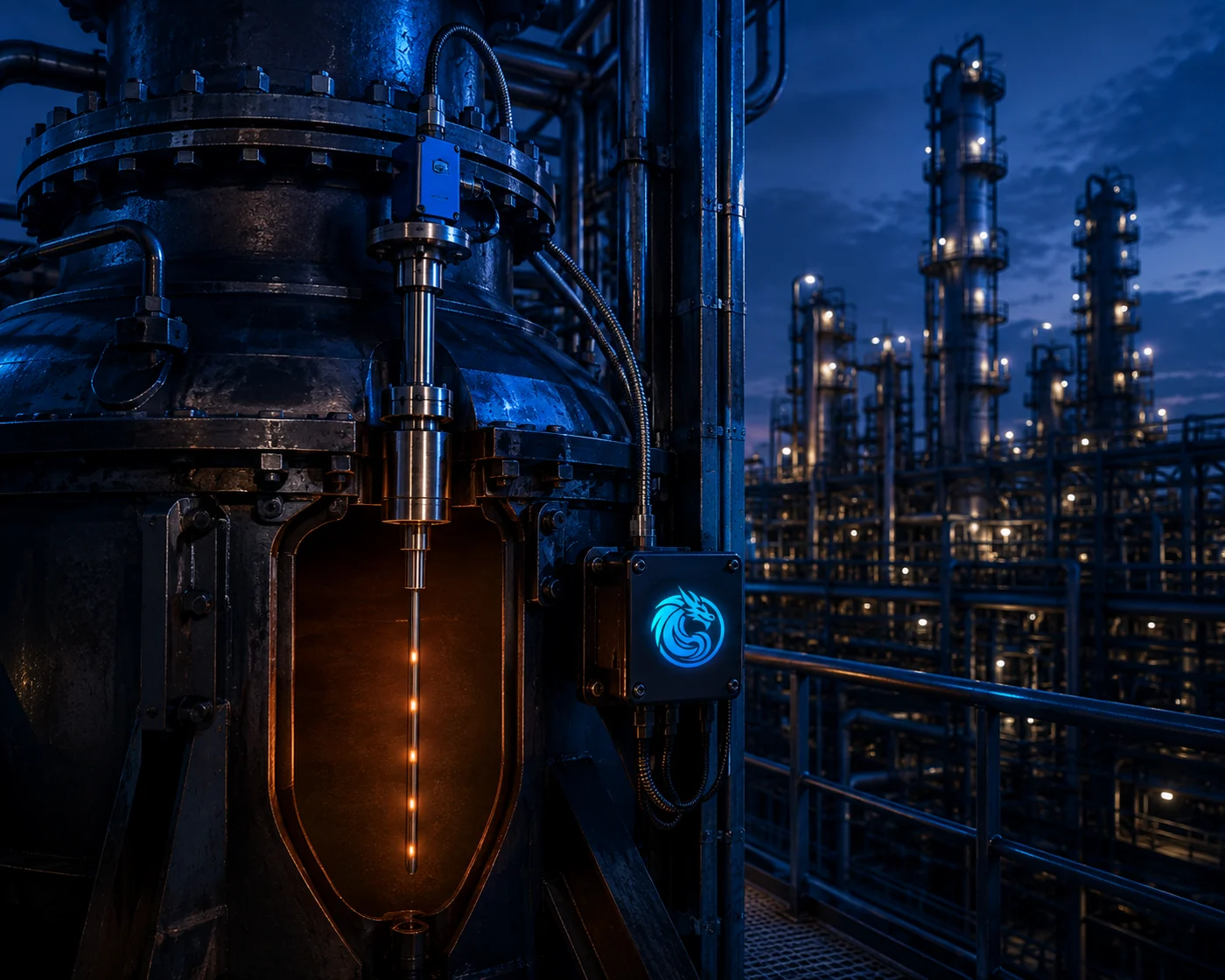 Blue Dragon multipoint temperature profiling probe installed in an industrial reactor