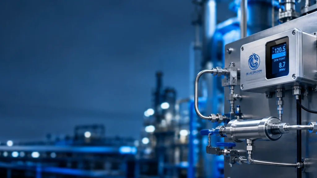 Gas moisture concentration analyzer with pressure and process instrumentation