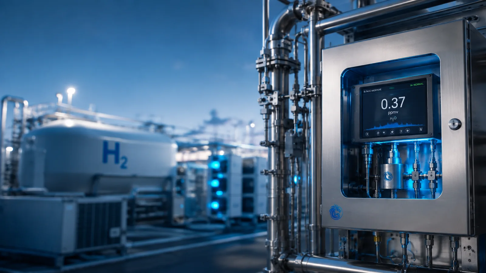Hydrogen moisture monitoring analyzer on a hydrogen process gas line