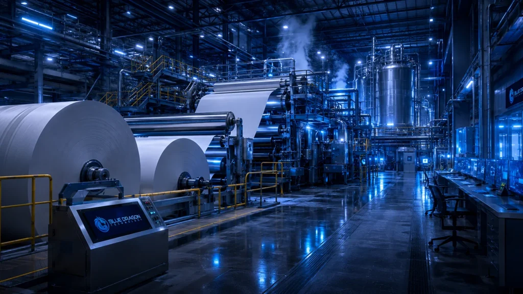 Modern pulp and paper production line with Blue Dragon process instrumentation