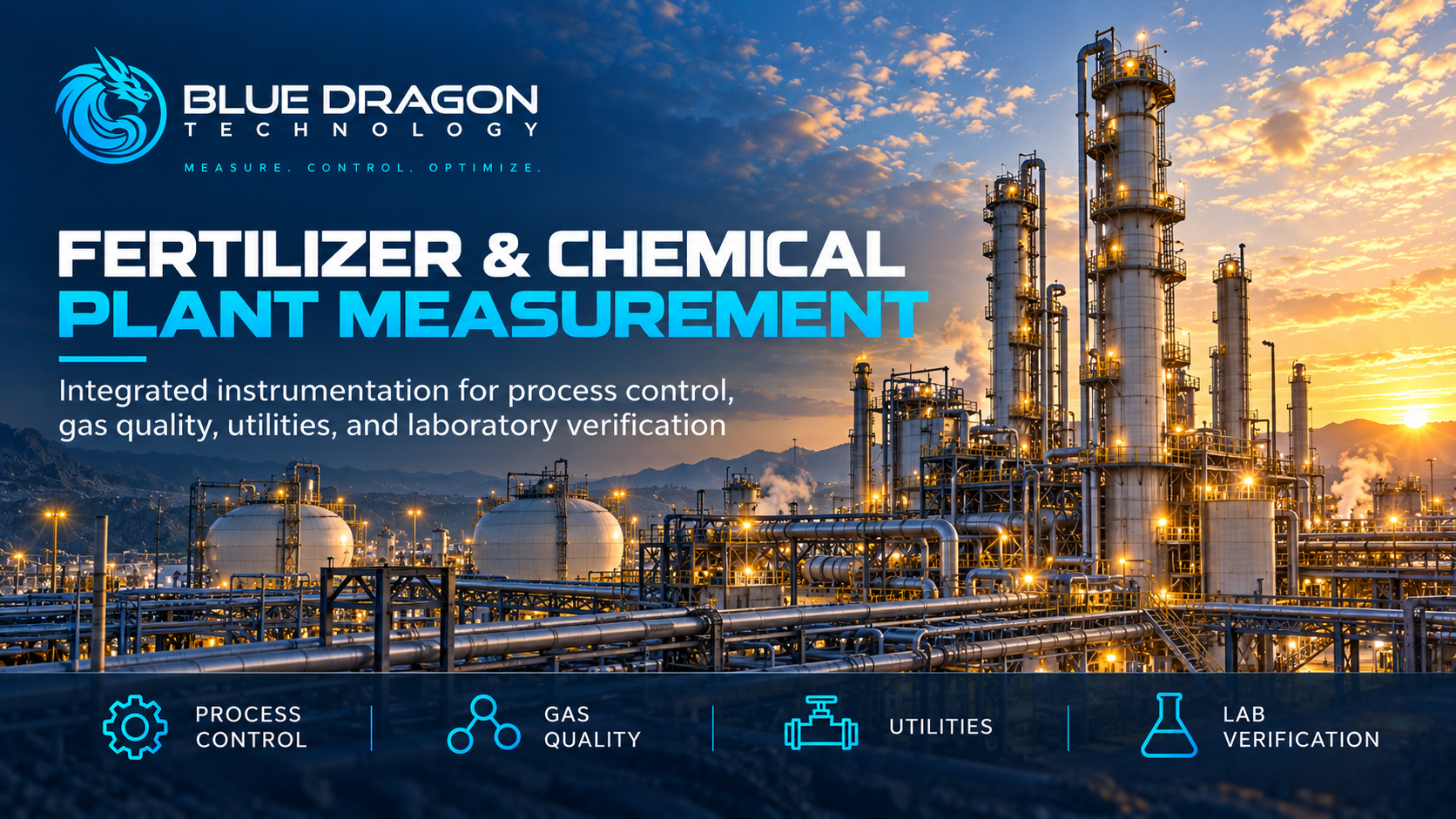 Blue Dragon Technology fertilizer and chemical plant measurement solutions for process control, gas quality, utilities, and laboratory verification.